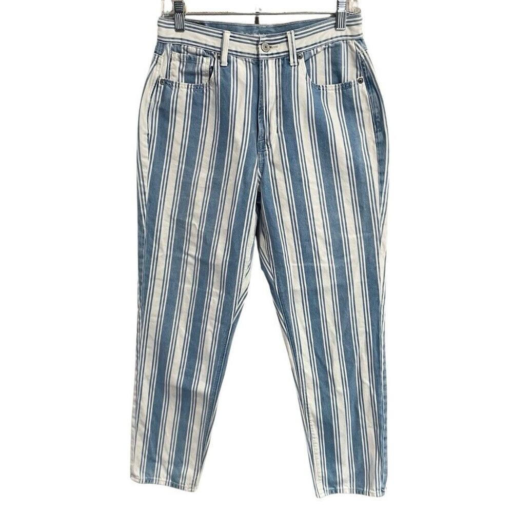 American Eagle MOM JEANS Women’s 6 Regular Blue White Stripe Cotton High Rise